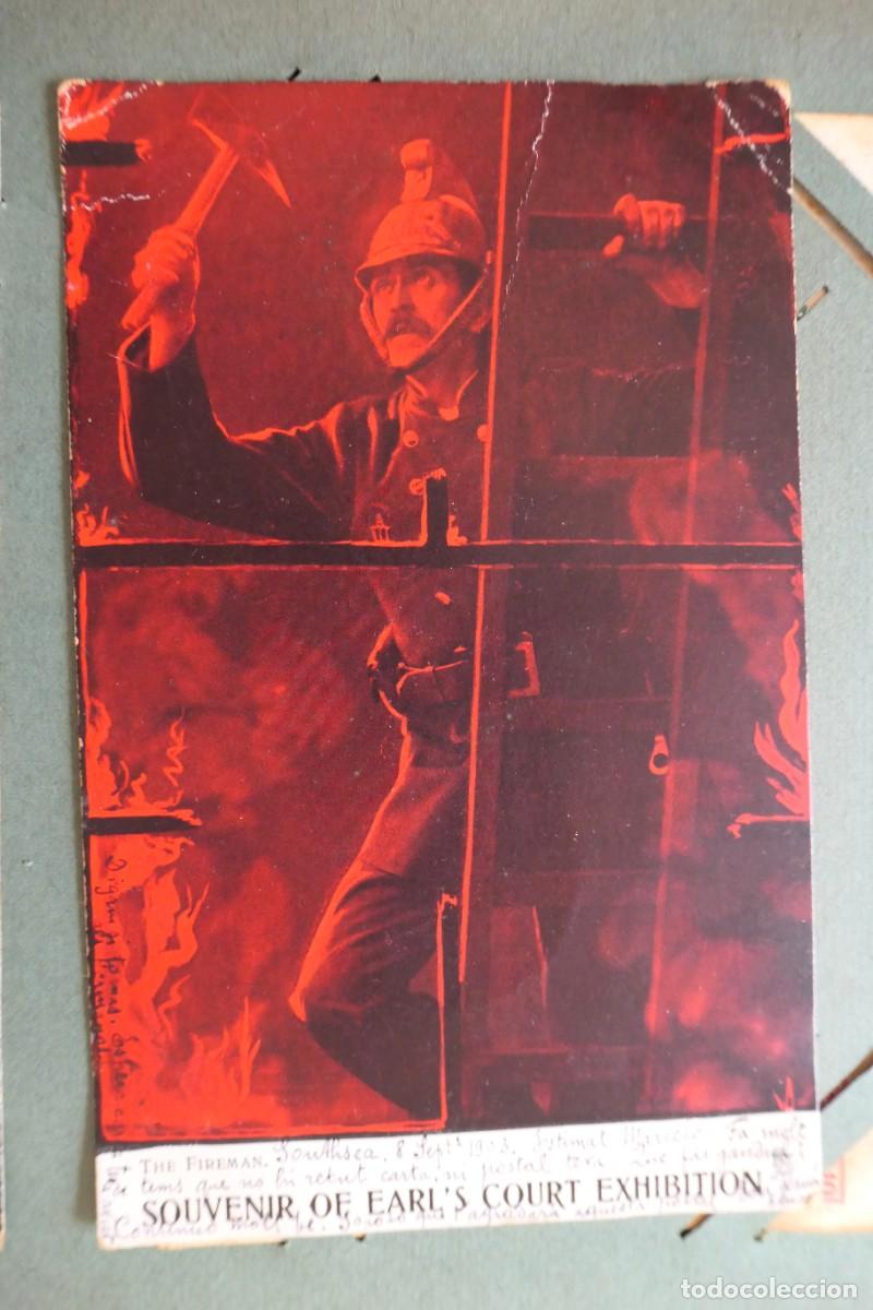 Postales: postal antigua de colecci&oacute;n, datada alrededor de 1903, titulada &rdquo;The Fireman&rdquo; (El Bombero)