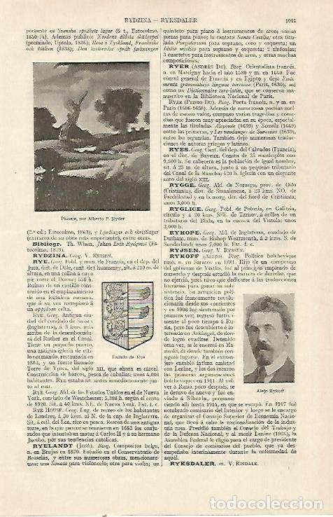 Postais: LAMINA ESPASA 22880: Paisaje por Ryder y escudo de Rye - Varios