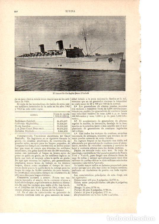 Postales: LAMINA ESPASA 38581: El transatlantico ingles Queen Elisabeth - Varios