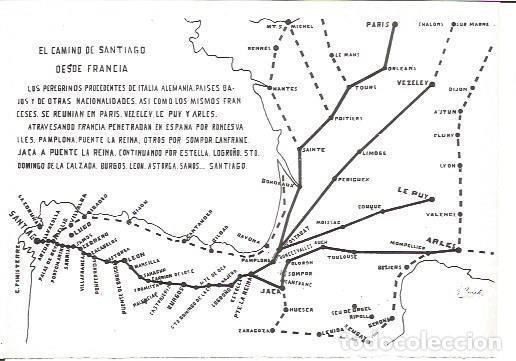 Postales: LAMINA V02338: Mapa del camino de Santiago desde Francia - G. Fuertes Dominguez