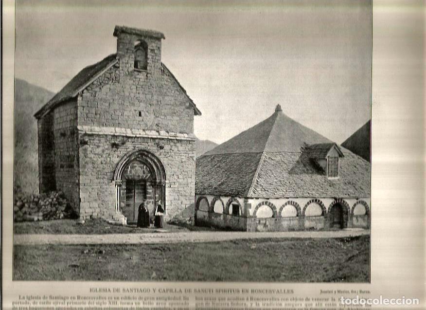 Postales: LAMINA V02703: Iglesia de Santiago y capilla de Sancti Spiritus en Roncesvalles - Varios