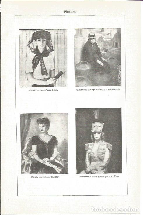 Postales: LAMINA V03882: Figura por Maria Jesus de Sola, Vendedora de Bergenales por P.Guezala, Retrato por F.