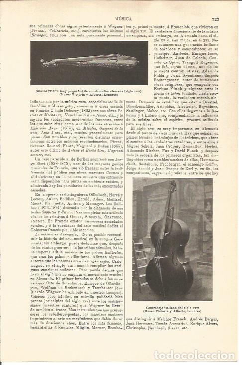 Postales: LAMINA V04669: Sordino violin siglo XVII y contrabajo siglo XVII - Varios