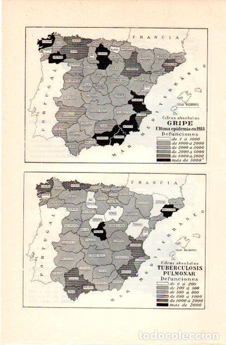Postcards: LAMINA V07226: Mapa de la gripe en 1918 y tuberculosis en Espa&ntilde;a - Varios