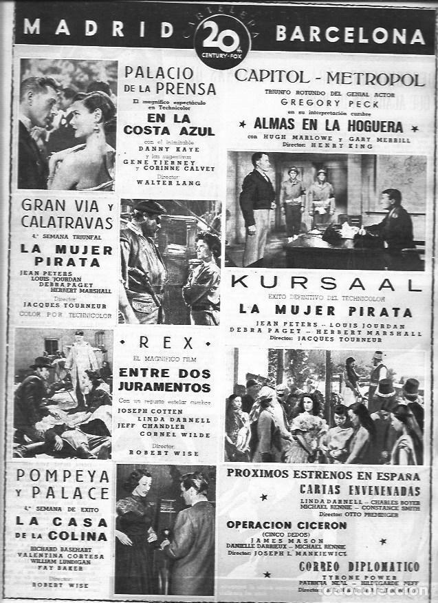 Postais: LAMINA 30312: Cartelera de Madrid y Barcelona con peliculas de 20th Century Fox - VVAA