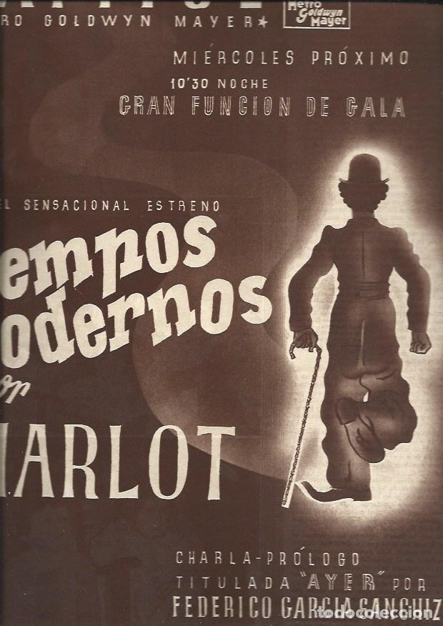 Cartoline: LAMINA 31067: Cartel del Capitol del film Tiempos modernos de Charlot - VVAA