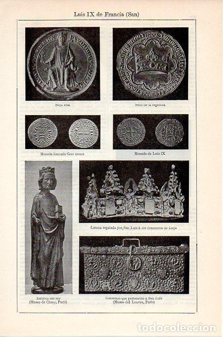 Cartoline: LAMINA V08866: Sellos, corona, estatua y monedas de San Luis IX de Francia - Varios