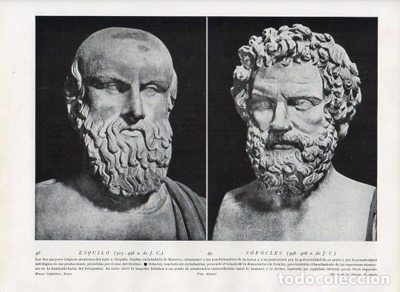 Postales: LAMINA V09888: Bustos de Esquilo y Sofocles - Varios
