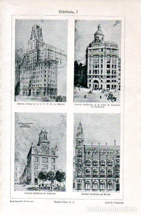 Postales: LAMINA V08118: Edificios de telefonica en Madrid, Barcelona, Valencia y Sevilla - Varios