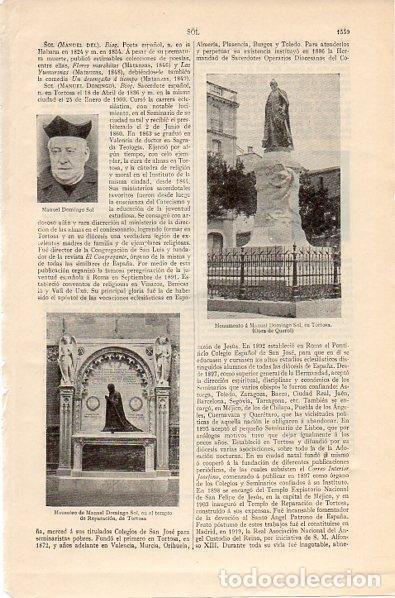 Postais: LAMINA V10571: Monumento a Manuel Domingo Sol en Tortosa - Varios