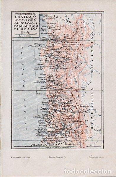 Postales: LAMINA V11251: Mapa de Santiago Coquimbo Aconcagua Valparaiso y O'Higgins - Varios