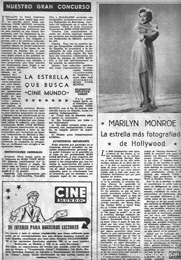 Postales: LAMINA 30434: Articulo sobre Marilyn Monroe - VVAA