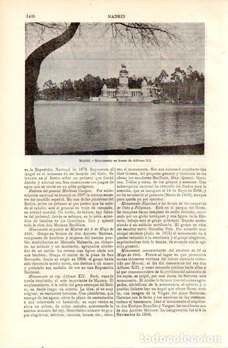 Cartes Postales: LAMINA V09041: Monumento de Alfonso XII en Madrid - Varios