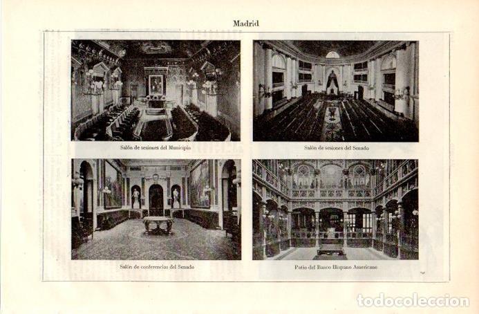 Postkarten: LAMINA V09034: Interior del Senado y Banco Hispano Americano en Madrid - Varios