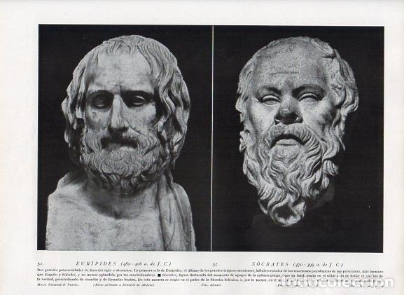Postales: LAMINA V09889: Bustos de Euripides por Alopeke y Socrates por Lisipo - Varios