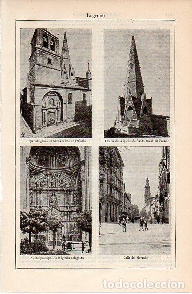 Postkarten: LAMINA V10310: Iglesia de Santa Maria de Palacio y calle del Mercado, Logro&ntilde;o - Varios