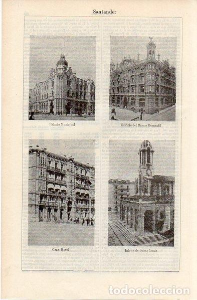 Postkarten: LAMINA V11211: Palacio Municipal, Gran Hotel y Banco Mercantil en Santander - Varios