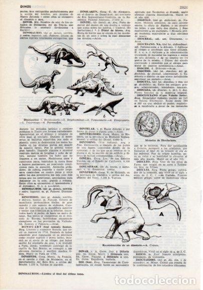 Postales: LAMINA V12340: Especies de dinosaurios y reconstruccion de un dinoterio - Varios