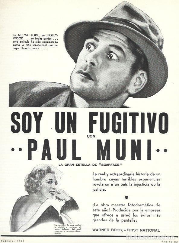 Postais: LAMINA 31899: Anuncio de Soy un Fugitivo con Paul Muni - VVAA