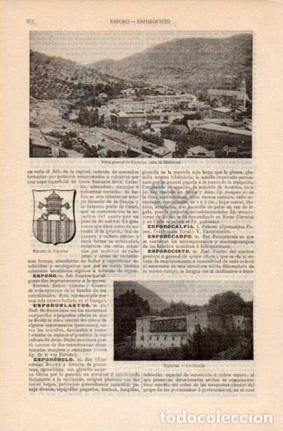 Postais: LAMINA V12537: Vista y escudo de Esporlas, Mallorca - Varios