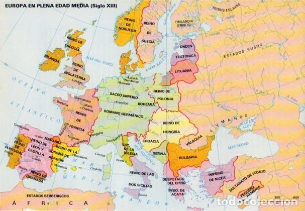 Postales: LAMINA V15446: Mapa de Europa en la edad media siglo XIII - Varios