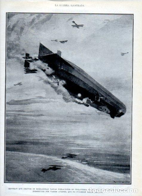 Postcards: LAMINA V18085: Zeppelin perseguido por aviones - Augusto Riera