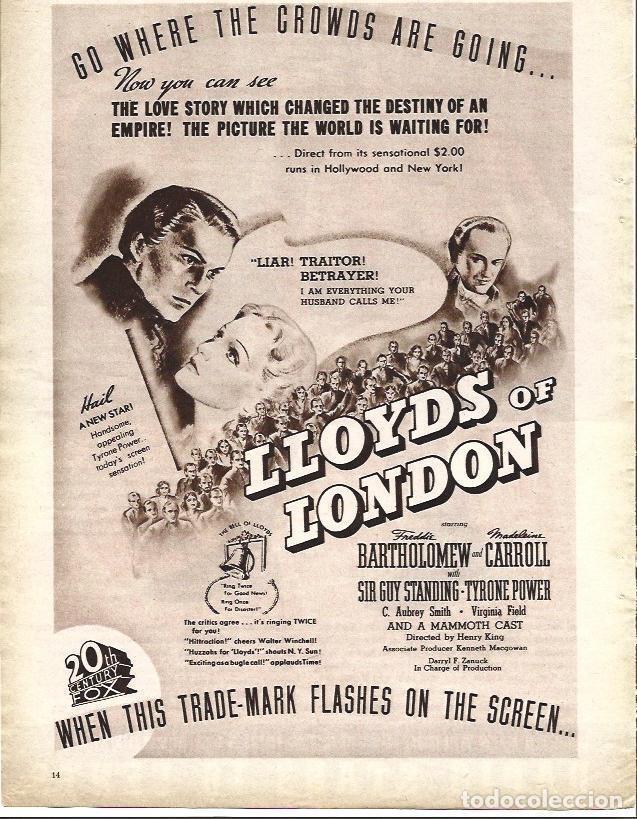 Postais: LAMINA 31989: Cartel de la pelicula Lloyds of London - VVAA