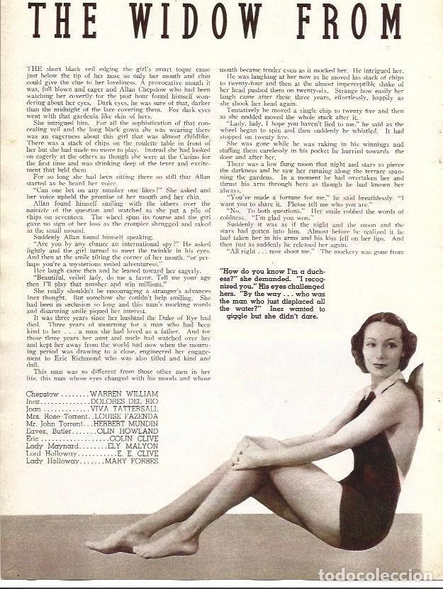 Postais: LAMINA 32173: Dolores del Rio en The Widow from Montecarlo - VVAA
