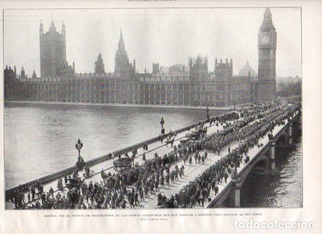 Cartoline: LAMINA V20598: Desfile tropas americanas en el puente de Westminster - Augusto Riera