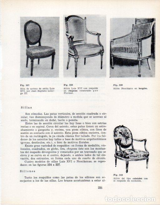 Postales: LAMINA V28401: Sillon estilo Luis XVI por Pluvinet y sillon Neoclasico en bergere - VArios
