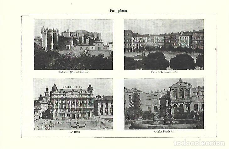 Postales: LAMINA ESPASA 39756: Catedral, Plaza de la Constitucion, Gran Hotel y Archivo Provincial en Pamplona