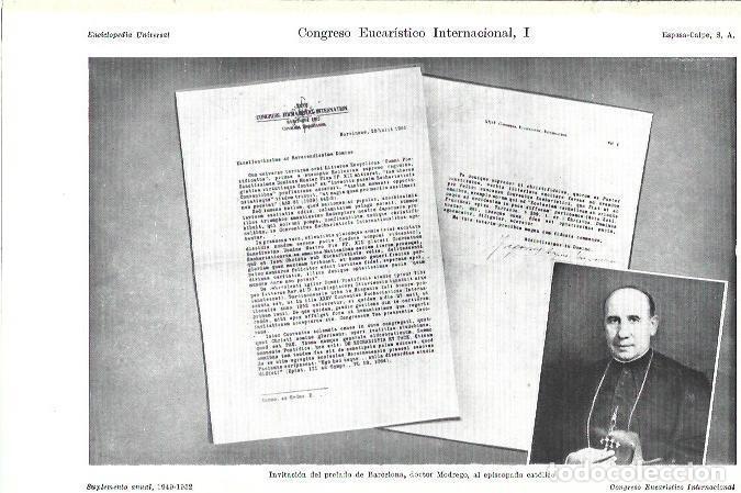 Postales: LAMINA ESPASA 39239: Invitacion del prelado de Barcelona al Episcopado - Varios