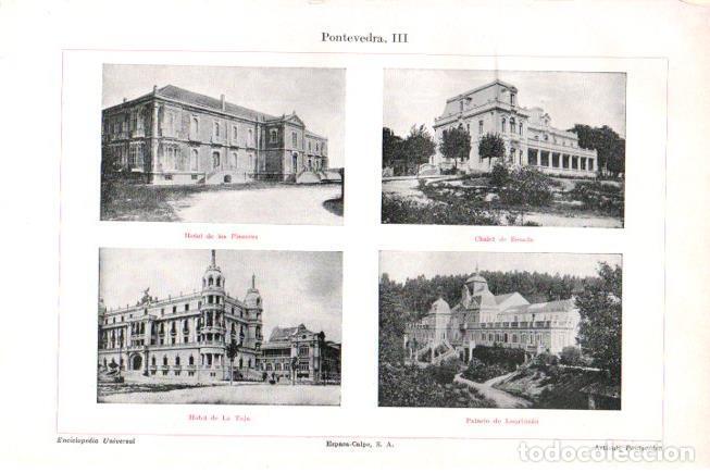 Postales: LAMINA V30325: Hotel Los Placeres, Hotel La Toja y Palacio de Lourinzan, Pontevedra - Varios