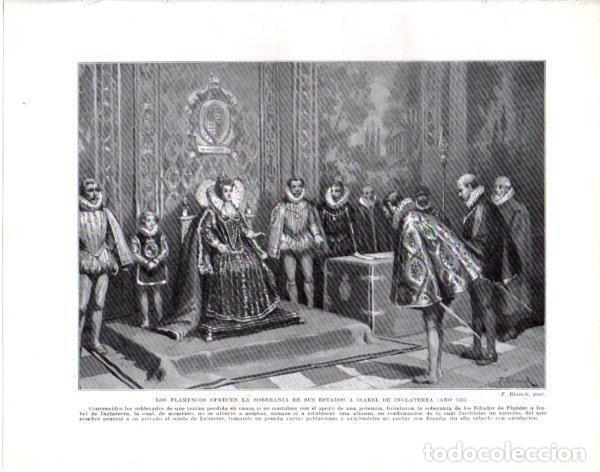 Cartoline: LAMINA V33901: Los flamencos ofrecen la soberania a Isabel de Inglaterra por F. Blanch - Manuel Rodr