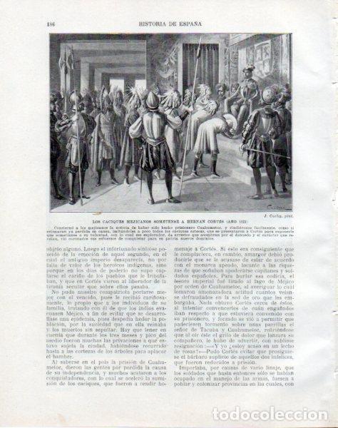 Postales: LAMINA V33791: Hernan Cortes somete a los caciques mejicanos por J. Cuchy - Manuel Rodriguez Codola