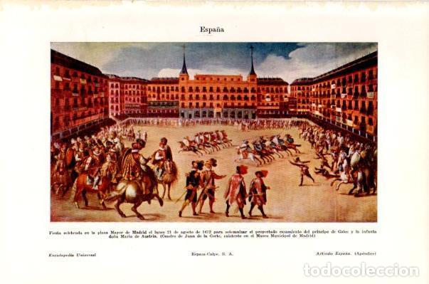 Postais: LAMINA V27652: Fiesta en la plaza Mayor de Madrid en 1676 por Juan de la Corte - Varios