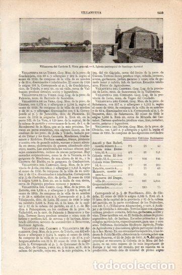 Postales: LAMINA V27365: Vista y iglesia de Santiago Apostol en Villanueva del Cardete - Varios