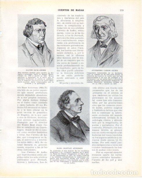 Postkarten: LAMINA V34370: Jacobo L. Grimm, Guillermo C. Grimm y Hans C. Andersen - Guillermo de Boladeres