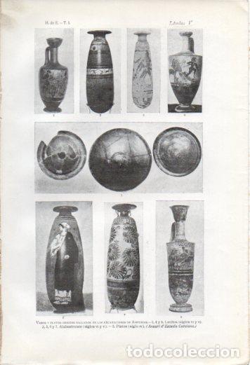 Cartoline: LAMINA V37011: Vasos y platos griegos de Ampurias - Antonio Ballesteros y Beretta