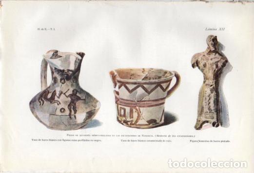 Cartoline: LAMINA V37047: Piezas de alfareria, excavaciones de Numancia - Antonio Ballesteros y Beretta