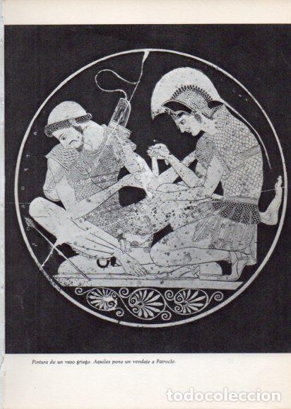 Postcards: LAMINA V28204: Aquiles pone un vendaje a Patroclo vaso griego - Peter Bamm