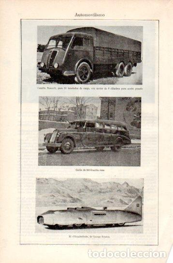 Postales: LAMINA V38797: Camion Renault, coche ruso y El Thunderbolt - Varios