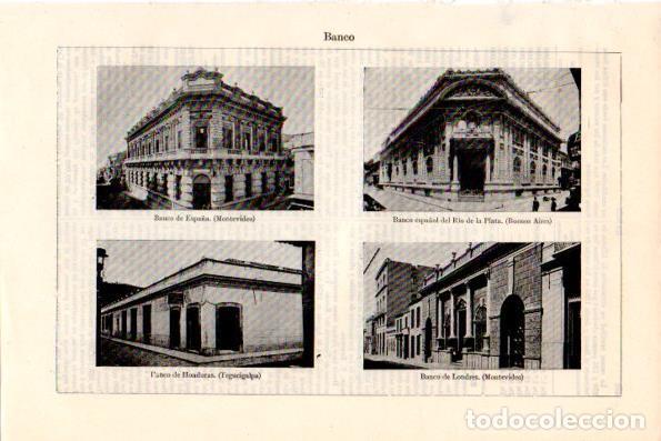 Postais: LAMINA V28654: Sedes de Banco en Montevideo Buenos Aires y Tegucigalpa - Varios