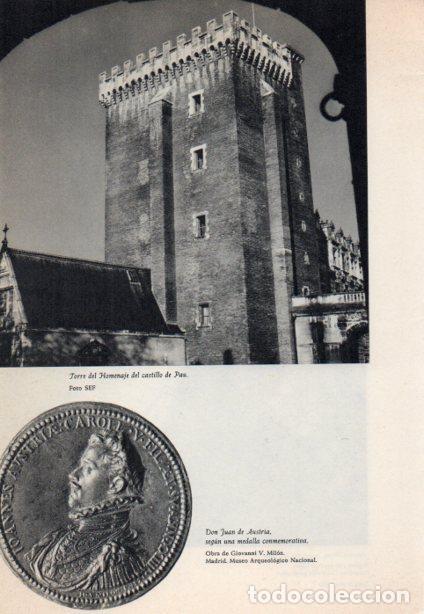 Cartoline: LAMINA V38853: Torre del Homenaje del castillo de Pau y moneda de Juan de Austria - Martin de Riquer