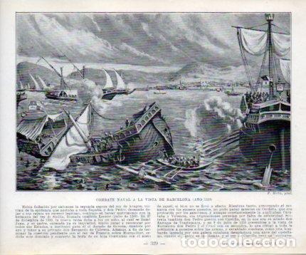 Postales: LAMINA V39079: Combate naval a la vista en Barcelona en 1359 por F. Mota - Manuel Sandoval del Rio