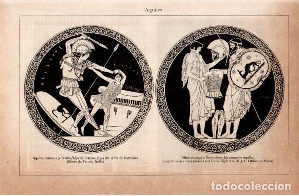 Postkarten: LAMINA V30904: Aquiles matando a Troilos y Ulises entregando las armas de Aquiles - Varios