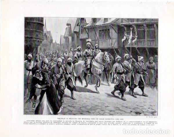 Postkarten: LAMINA V33897: Soliman II entrando en Hungria con su ejercito por F. Mota - Manuel Rodriguez Codola