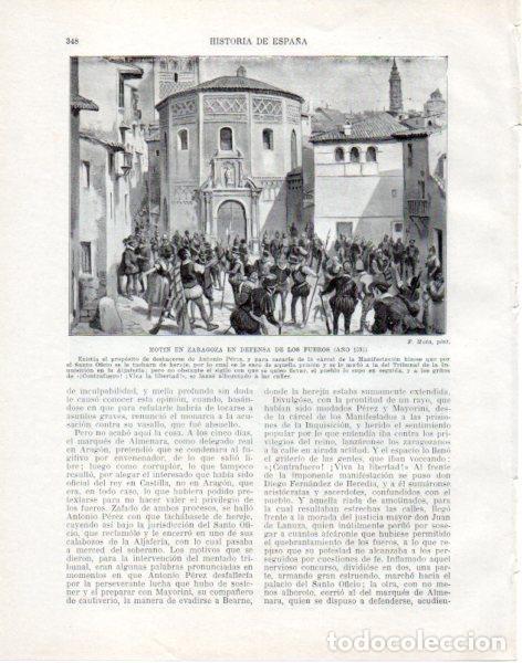 Postcards: LAMINA V33864: Motin en Zaragoza en defensa de los Fueros por F. Mota - Manuel Rodriguez Codola