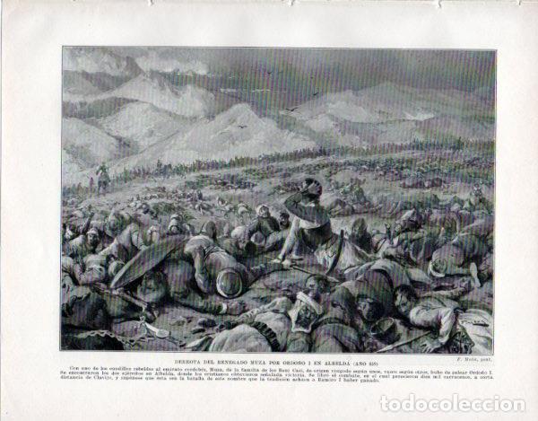 Postales: LAMINA V33522: Derrota del renegado Muza por Ordoso I en Albelda por F. Mota - Manuel Rodriguez Codo