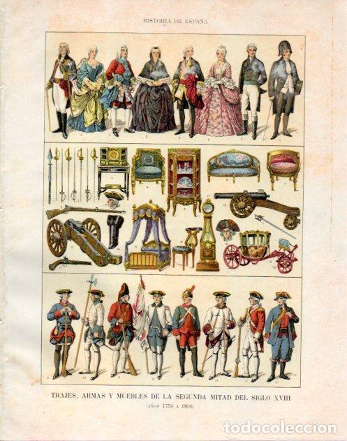 Cartoline: LAMINA V34029: Trajes, armas y muebles mitad siglo XVIII a&ntilde;os 1750 a 1800 - Manuel Rodriguez Codola